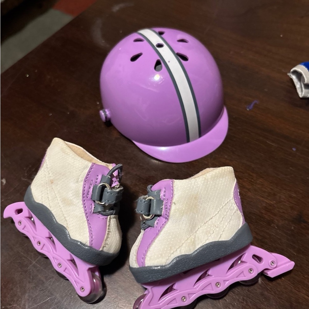 American Girl Pink and Cream Roller Skate & Helmet Set